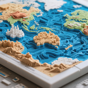 Custom 3D Printed World Map Relief - Multi-Color <strong>Topo</strong> <strong>Model</strong> for Education &amp; Office - Product Image 3