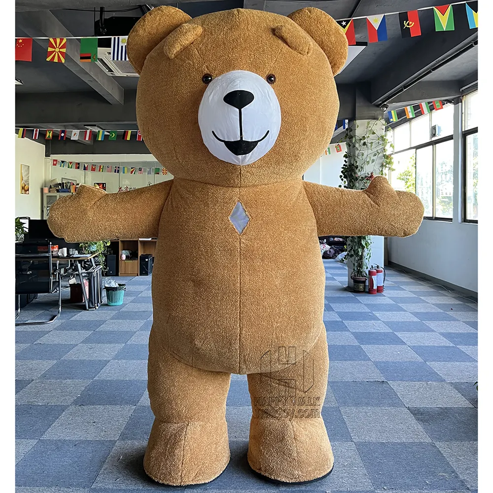 Produsen lucu kostum maskot Cosplay kuning kostum beruang Teddy tiup raksasa kustom hewan untuk pesta untuk dewasa