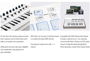 Готовый к отправке для 25-клавишного MIDI контроллера Мини Портативный USB MIDI клавиатура Мини Профессиональный USB MIDI контроллер клавиатуры