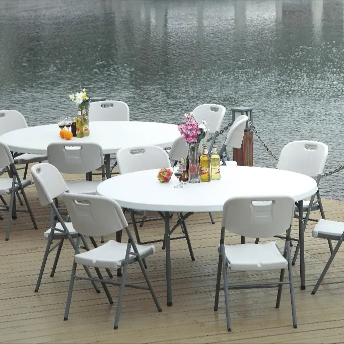 Gran oferta, mesa plegable de HDPE de 6 pies para eventos al aire libre, mesa de comedor plegable