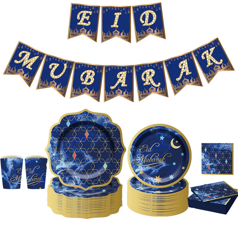 Eid mubarak utensílios de mesa descartáveis, recipiente de papel para festas, decoração de ramadã