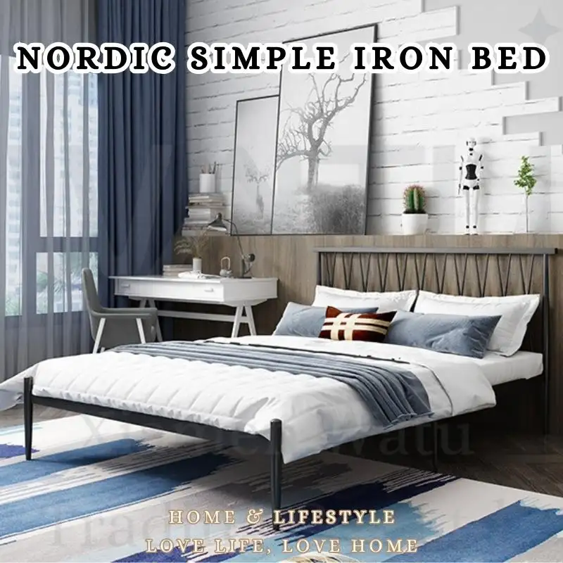 Grande cuscinetto a basso profilo connotazione facile da installare portatile semplice nordico giapponese stile doppio letto in acciaio inox