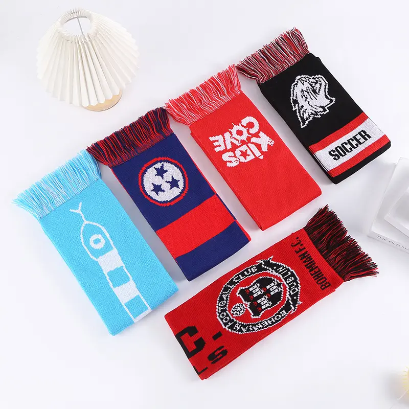 Écharpe de football pour les fans du club de sport LOGO avec impression personnalisée en gros Écharpe de football tricotée en jacquard personnalisée