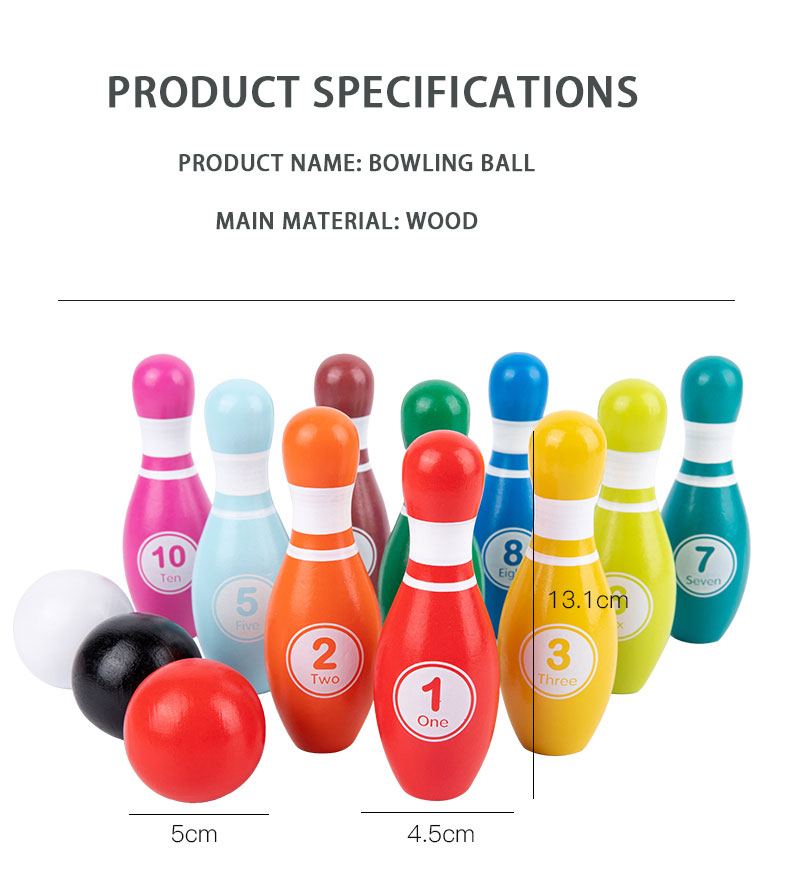 Hot Selling Kid Toy Colorful Wooden Small Bowling Sports Ball Parent-child Interactive Outdoor Games
