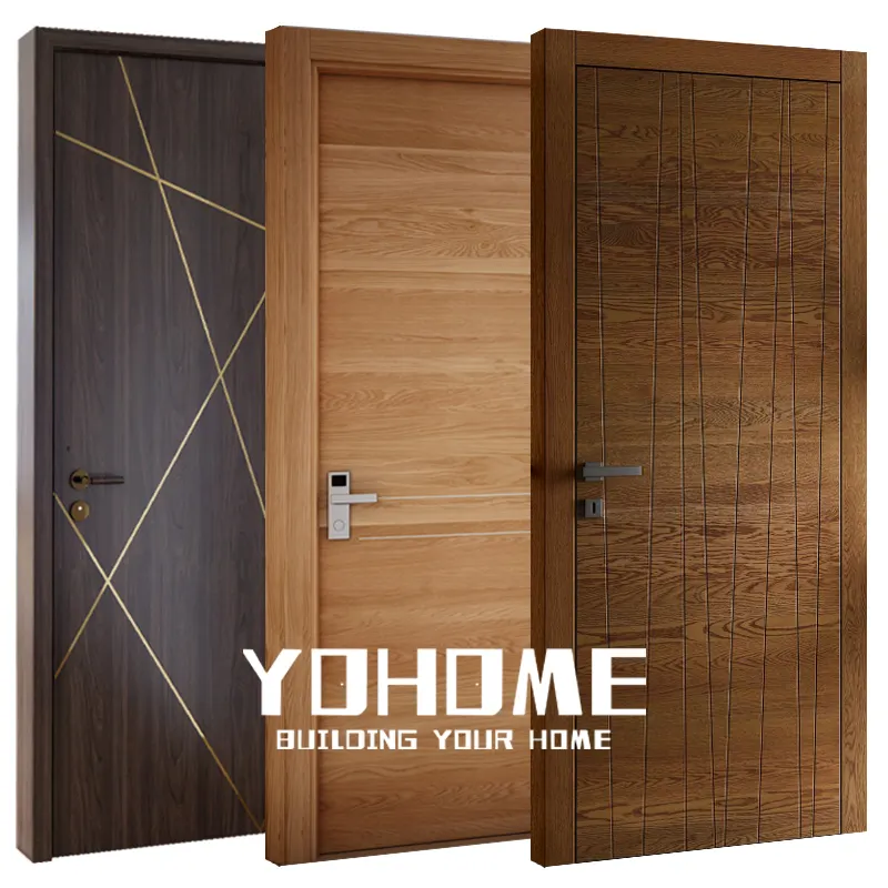 Precio al por mayor chino diseño de puerta de madera individual dormitorio insonorizado puertas interiores apartamento puertas interiores de madera más baratas