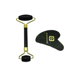 Gül kuvars yüz masajı ve Gua Sha masaj kiti kristal taş guguyüz güzellik aracı özel Logo yeşim rulo ve Gua Sha seti - Product Image 2