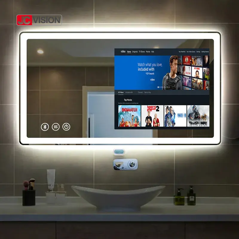 JCVISION Hotel Home Touch screen mirror TV Android Led Bath Gym Magic Smart Mirror IP65 specchio da bagno impermeabile