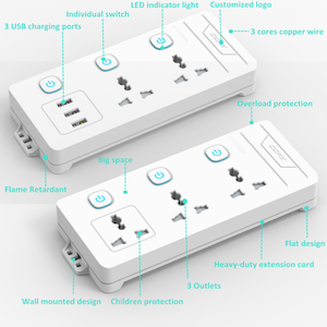 US Plug Universal Standard Outlets <strong>2</strong> Way with <strong>3</strong> USB Ports <strong>Multi</strong> <strong>Functional</strong> Power Extension <strong>Sockets</strong> Power Strip - Product Image 4