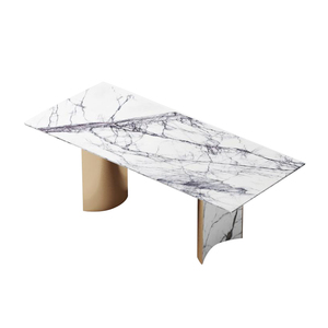 Orangefurn弯曲月亮形状混合材料基础奶油矩形6座大理石餐桌 - Product Image 1