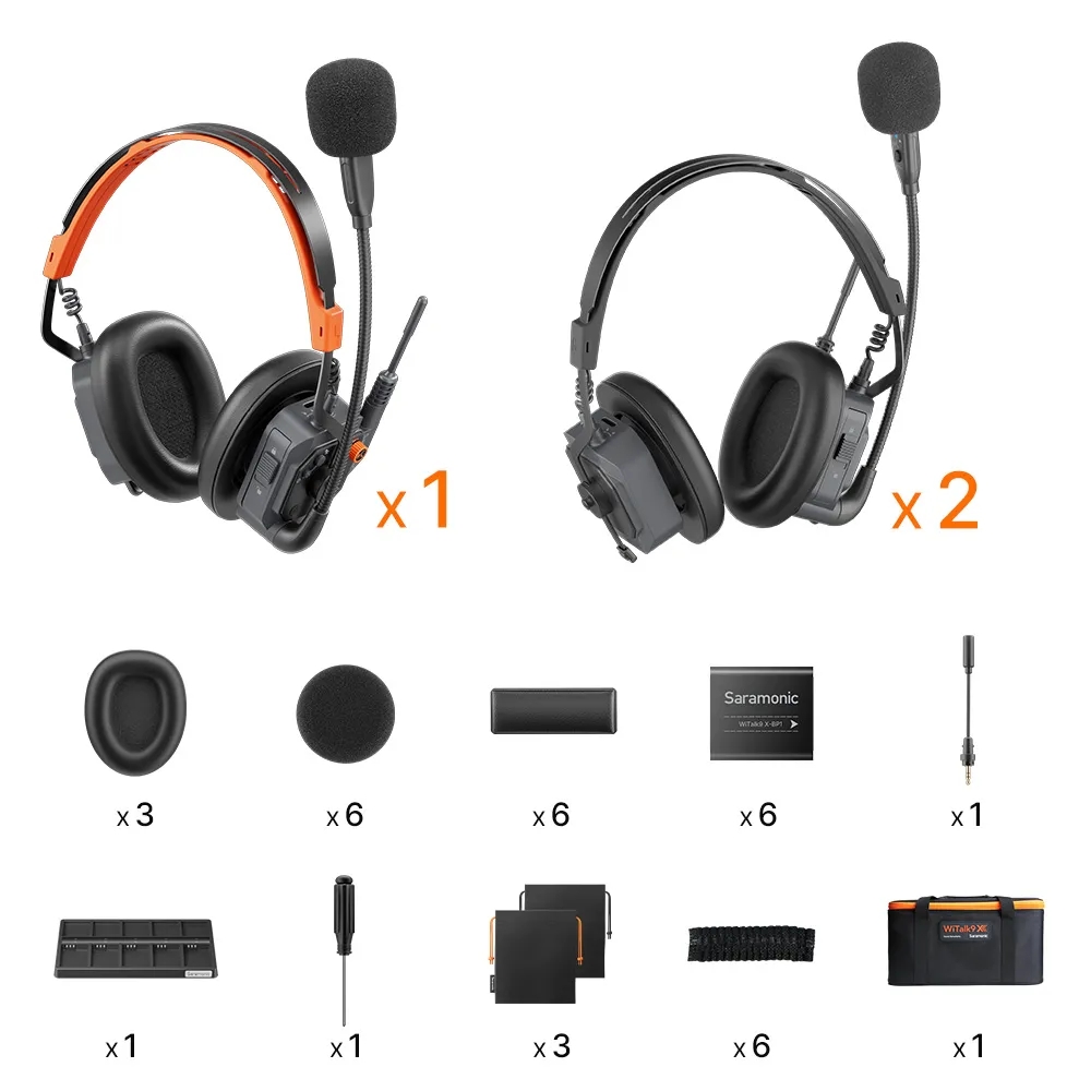 WiTalk9 X 3D| Kit d'intercom à double oreille pour 3 personnes - Noir