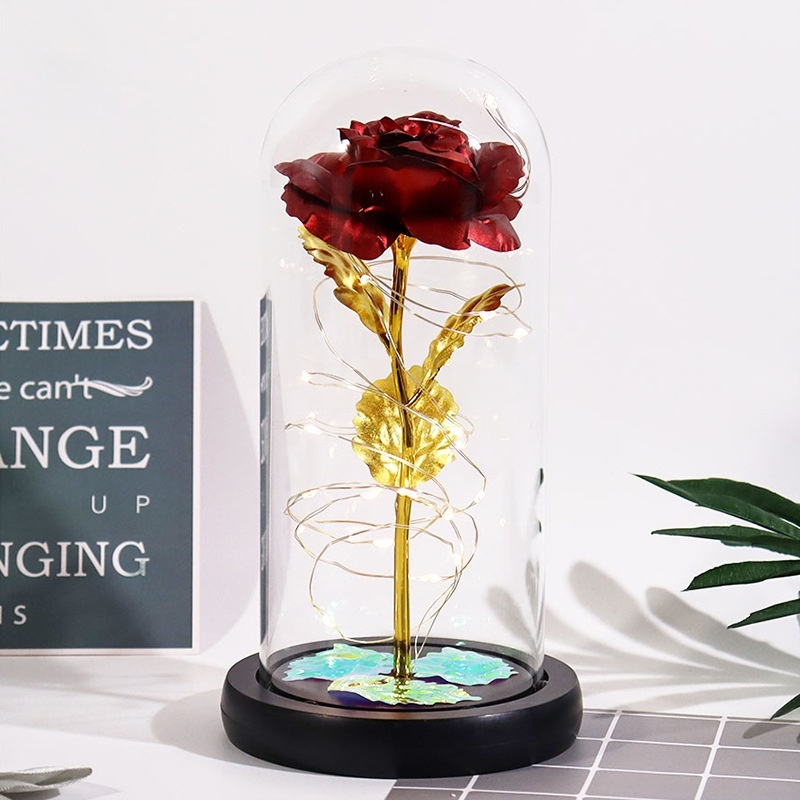 Fond en plastique + feuilles Fleur en feuille d'or rouge