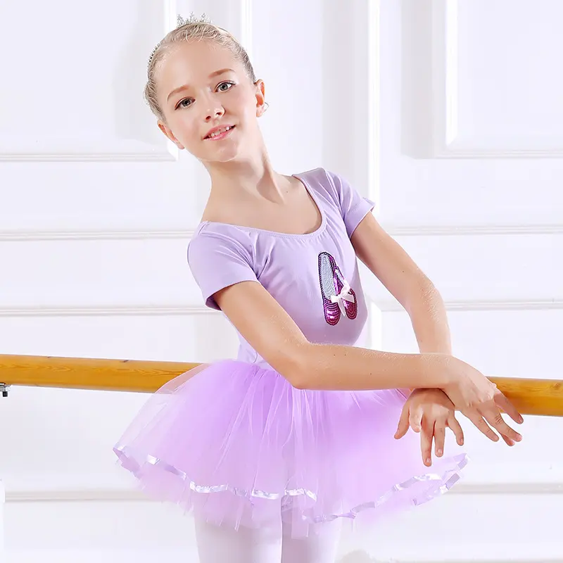 Vestido de baile de Ballet para niñas, tutú, manga con falda, espalda gimnástica, leotardo de Ballet para niños pequeños, traje de baile