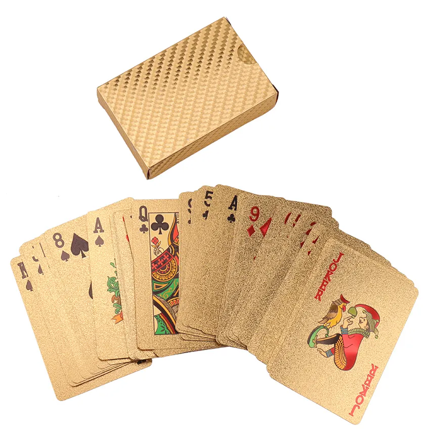 Masa oyunları dayanıklı su geçirmez plastik iskambil kartları altın folyo poker altın poker 24k altın folyo kaplama oyun kartları güverte hediye