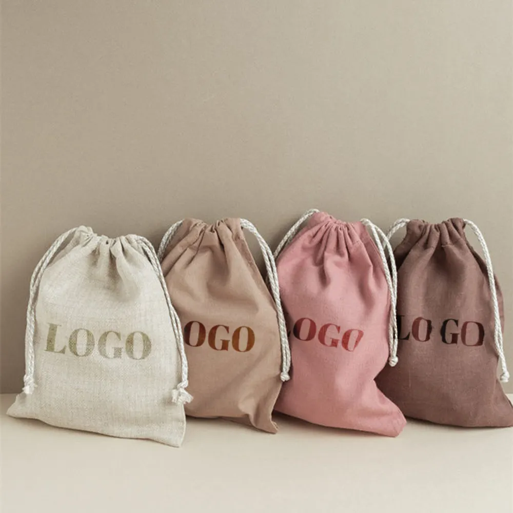 Durable Custom Logo Printed Organic Canvas Drawstring Cotton Dust Bag Jewelry Pouch