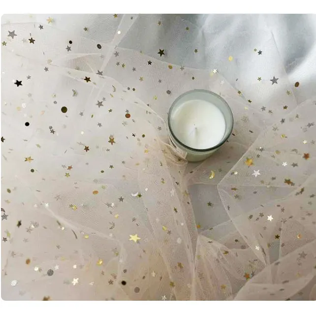 Thông số kỹ thuật Trung Quốc bán buôn vải tuyn vải ren 100% polyester Sequins sáng bóng lưới vải tuyn ren vải cho đám cưới