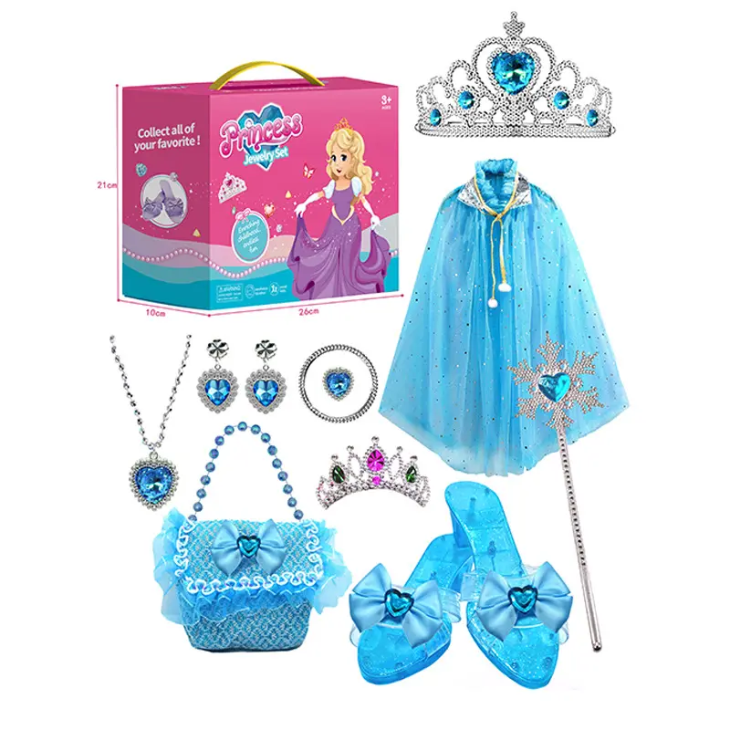 Yeni prenses oyun evi süs oyuncak sihirli sopa taç kristal ayakkabı kolye giyinmek ve prend oyun kızlar için set