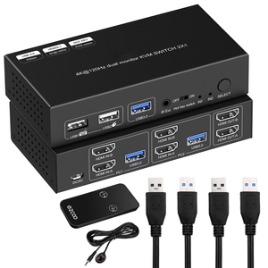 8K @ 60Hz 4K @ 120Hz HDMI USB 3,0 KVM Switch 2 puertos Monitor dual Pantalla extendida HDMI Splitter Matrix KVM Switcher