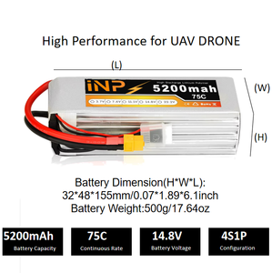 INP 4S 3S 2S 5200毫安时25C 35C 45C 75C 11.1V 14.8V 18.5V 100C 22000毫安时FPV电池锂离子紧急医疗救助 - Product Image 4