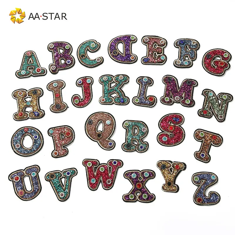 Funny sequin letter patches iron on alphabet for clothing
