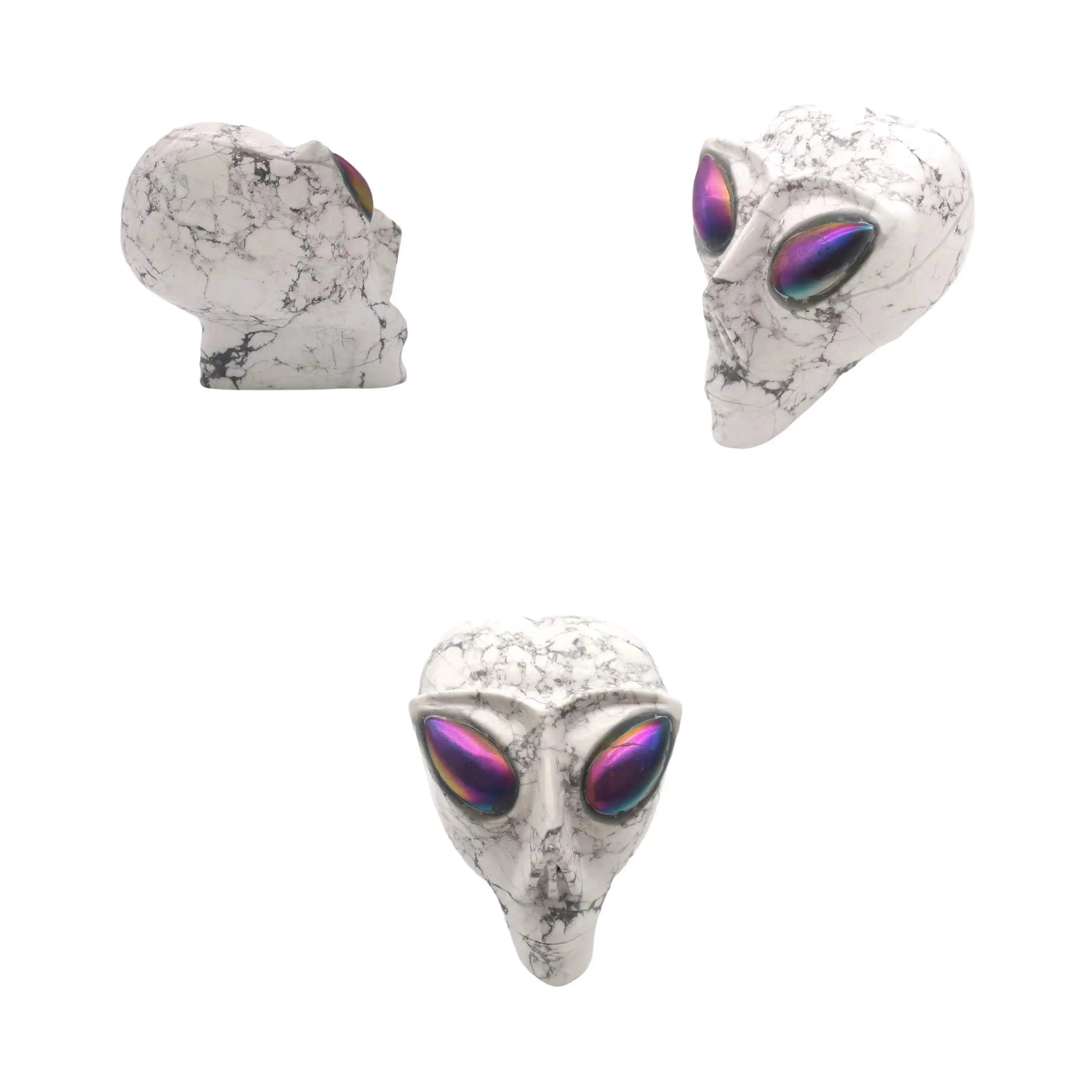 Testa aliena Howlite intagliata a mano in cristallo naturale di alta qualità per la decorazione domestica