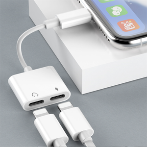 OEM兼容IPhone双适配器2合1音频适配器充电器电缆双耳机插孔适配器，带音频和充电器 - Product Image 1