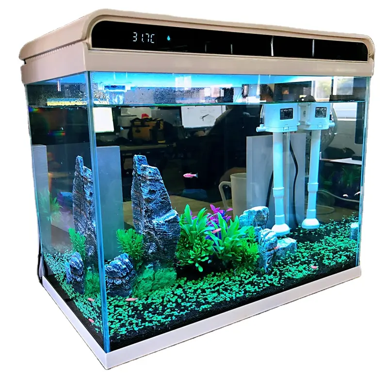 Rectángulo de acrílico pequeño tanque de peces de acuario de vidrio con fllter y la iluminación LED Gelatina de pescado tanque de peces de acuario con pantalla digital