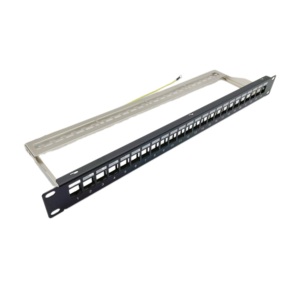 19 pulgadas 24 puertos Cat5e Cat6 Cat6A panel de conexión blindado UTP FTP panel de conexión vacío en blanco para RJ45 Cat6A Keystone Jack - Product Image 1