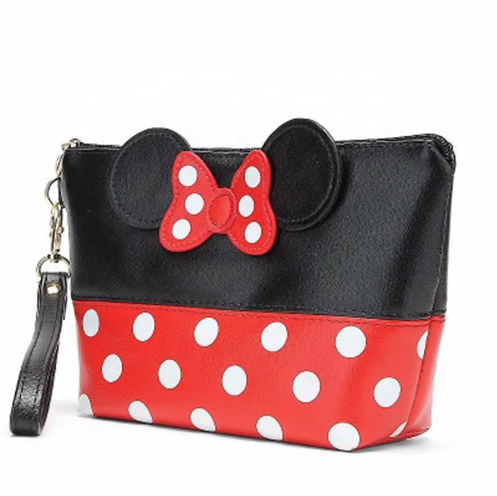 2020 el más nuevo lindo Minnie Mouse PU hacer bolso cosmético redondo con punto de impresión y de Color de contraste