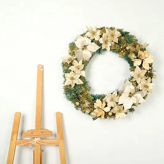 K-143 Gold Powder Christmas Flower PVC Wreath Decoração Natal Pingente Home Shopping Wreath Ornament