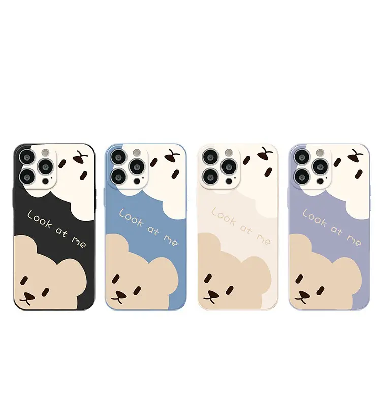 การ์ตูนน่ารักหมีกรณีป้องกันโทรศัพท์มือถือสำหรับ IPhone14/13/12Pro /Max เปลือกซิลิโคนเหลวโทรศัพท์ปก