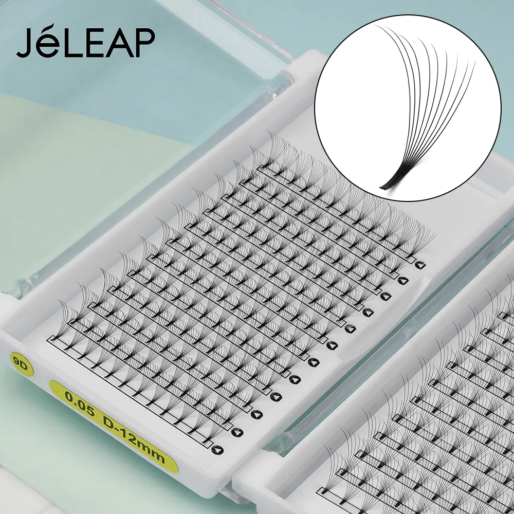 Serat PBT Korea 3D 4D 5D 9D 10D 0.05 D, kipas pra-buat, ekstensi bulu mata, batang panjang, nampan besar buatan bulu mata, kipas volume