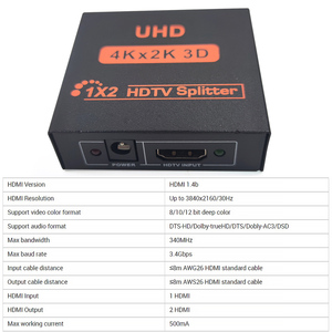 1x2 HDMI Splitter 1 en 2 Out HDMI Splitter Audio Video Distributor Box Soporte 3D y 4K HDMI Splitter Converter
