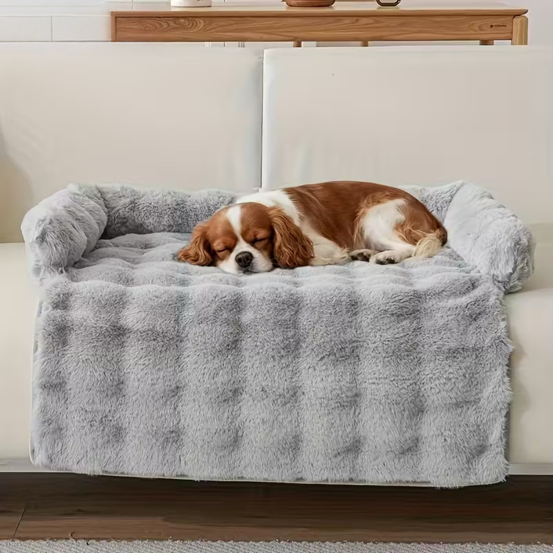 Rabbit plush pet mat - light gray