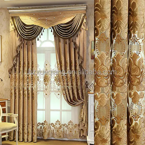 Cortinas de cenefa de doble capa BDZN, cortina bordada de chenilla gris dorado para puerta de ventana de casa, hermosa decoración