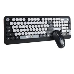 104按键卡通复古圆形朋克风格无线键盘鼠标套装<span class=keywords><strong>USB</strong></span>卡通键盘无线套装