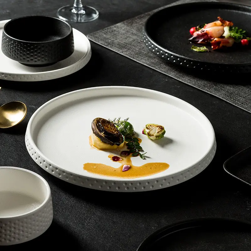 Nordic Keramik Matte Piring Makan Malam Pencuci Mulut Sushi Piring Sup Hitam Putih Mangkuk Air Sendok Rumah Restoran Peralatan Makan Set Alat Makan