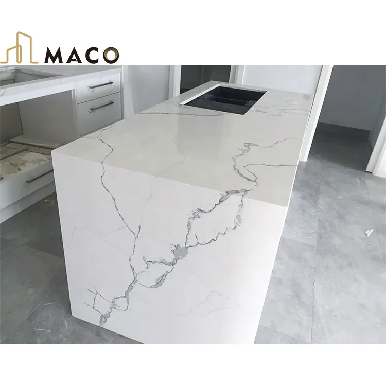 Gros gris veine blanc calacatta cuisine plan de travail banc marbre granit comptoir comptoir en pierre de quartz