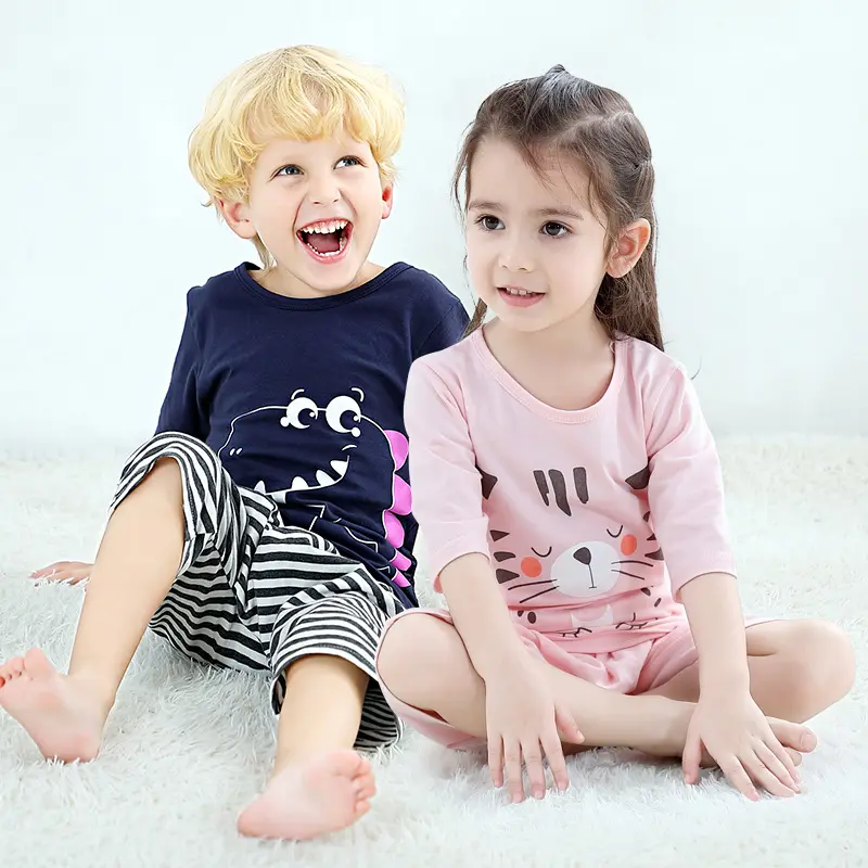 Pijama infantil de desenho animado, pijamas finos para meninos e meninas, serviço de casa