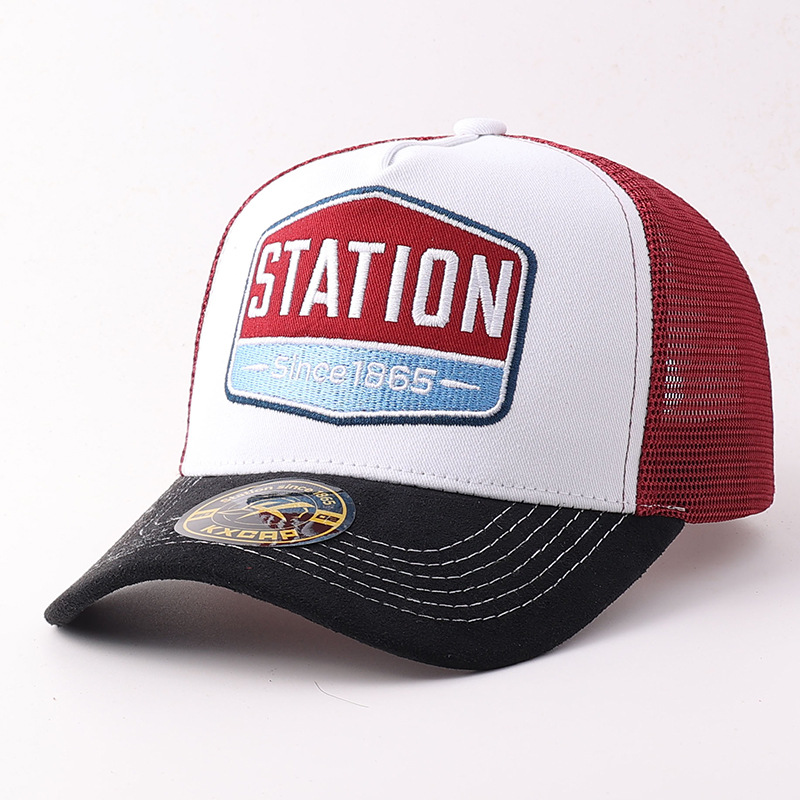 Station1865 ขอบหมวกผ้าฟลีซหนังกลับสีขาวดำ