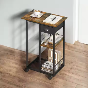 Sepet ile rustik c-end masa | Sıkıntılı ahşap çekmece ve döküm demir tekerlekler | Çiftlik giriş organizatör - Product Image 2
