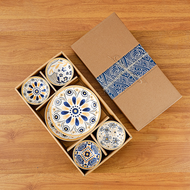 Flowers bloom and prosperity 4 bowls 2 plates