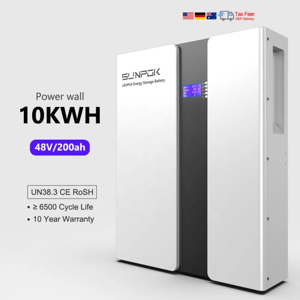 Sunpok אנרגיה 10 שנים 12 שנים אחריות lifepo4 ליתיום סוללה 5.12kwh 10kwh 15kwh 20kwh 48v בית אחסון אנרגיה powerwall