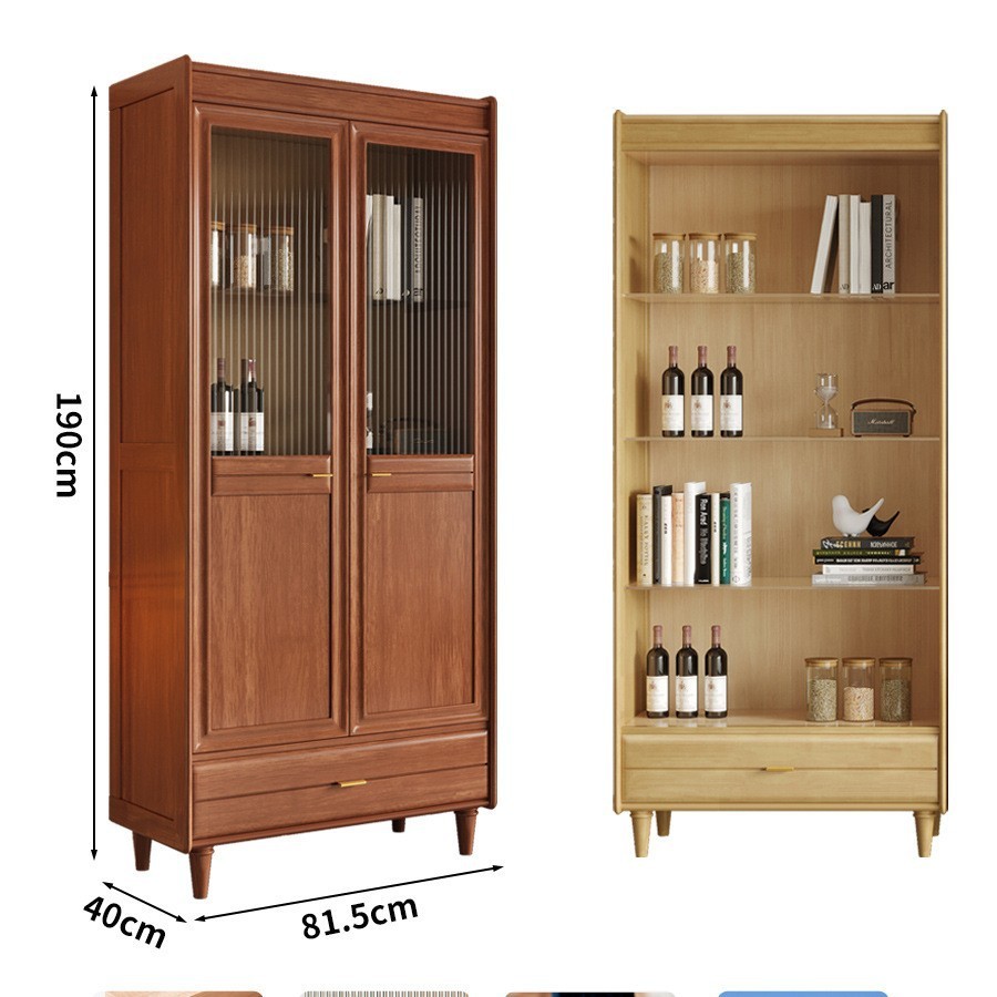 Cherry wood color solid wood two-door bookcase