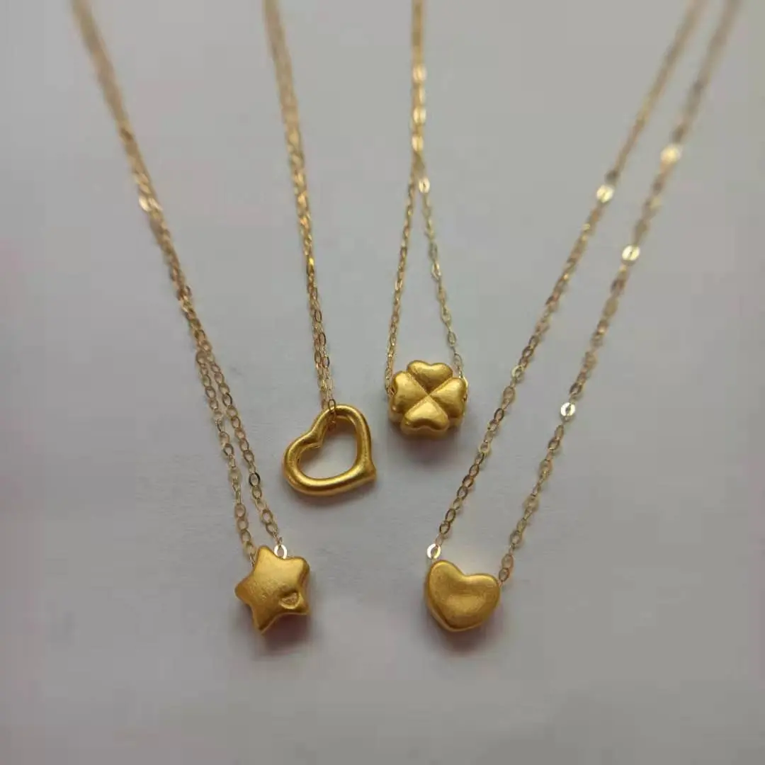 18K 24K or pur 3D or dur classique breloques coeur pendentif collier femmes bijoux