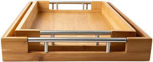 竹制手工木材矩形餐盘，带金属手柄 - Product Image 6