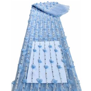 Tecido de renda bordado francês branco com listras para vestido de noite, tecido com saia de clube principal em 3D