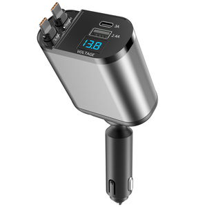 Compatible With PD QC3.0 Mobile <strong>Devices</strong> Super Fast Charging 66 W <strong>Output</strong> Dual Retractable Cable <strong>Type</strong> c PD Car Charger Adapters