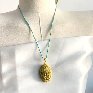 Bohemia Chunky Ceramic Flower Statement Necklace Rope <strong>Chain</strong> Adjusted - Product Image 3