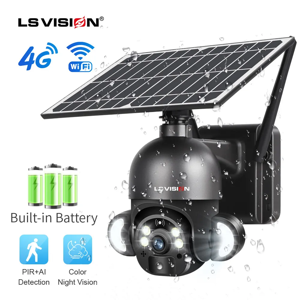 LS VISION-cámara IP de seguridad para el hogar, videocámara de 4MP, WIFI, HD, exterior, nocturna, interior, impermeable, con tarjeta sim, PTZ, 4G, solar, cctv