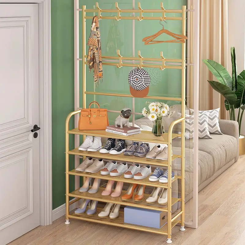 Scarpiera oro lusso nordico moderno soggiorno porta mobili scaffale Stand organizzatore di stoccaggio in metallo scarpiera per negozio di casa